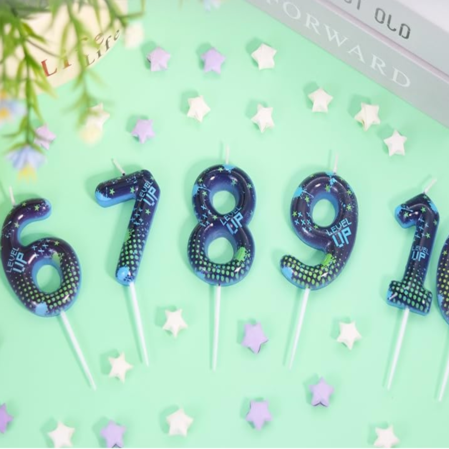 Supplies Of Candle - 青いゲームボーイ 0-9 数字の誕生日キャンドル、ビデオゲームケーキデコレーション、要塞戦サンドボックスパーティー用品