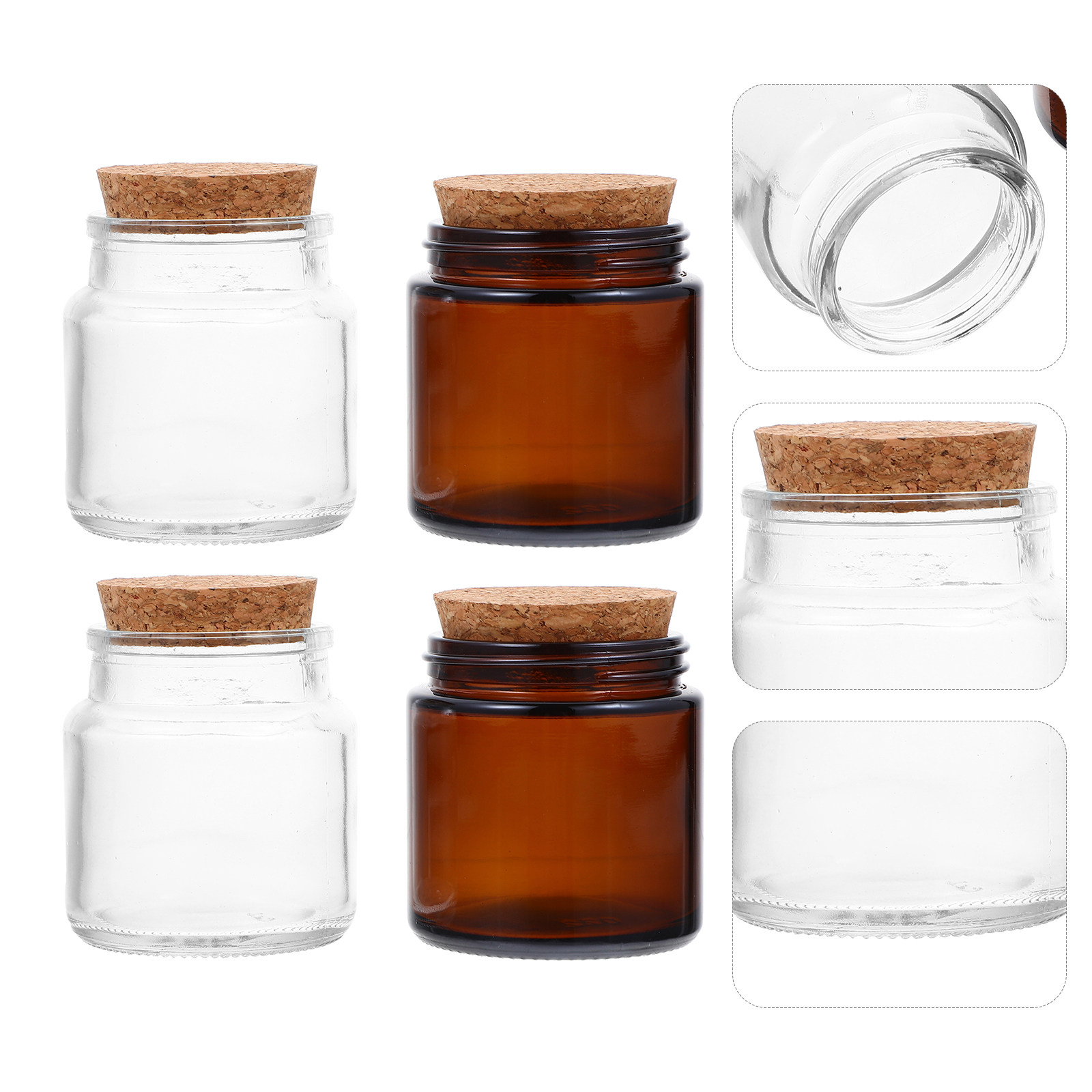 Candle Supplies Glass Jars - DIYアロマキャンドルやアロマディフューザー用の高級ガラス瓶4個セット。木製の蓋付き。香水容器としても使用可能。手芸用品としても最適。