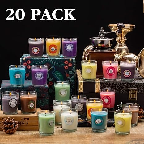 Candle Supplies Glass Jars - 香り付きキャンドル20個セット（6.6cm×4.83cm）、10種類の香り、ソイワックスガラス瓶キャンドル、強い香りのキャンドル、女性の誕生日、大統領の日、イースター、母の日などに最適。