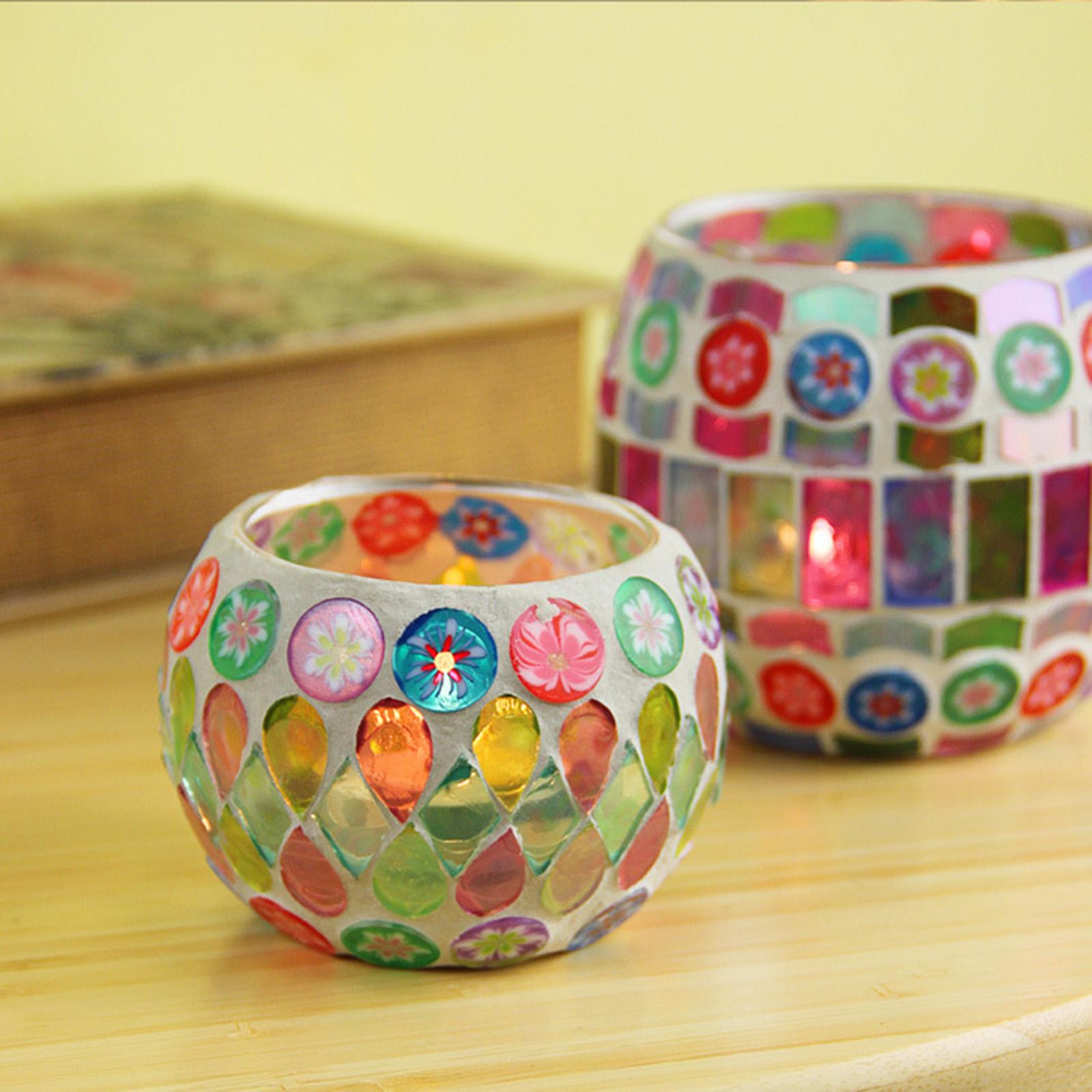 Candle Supplies Glass Jars - ティーライトホルダー ガラス製キャンドルホルダー マルチカラーアートモザイクガラスキャンドルジャー ホリデー クリスマス リビングルームデコレーションギフト