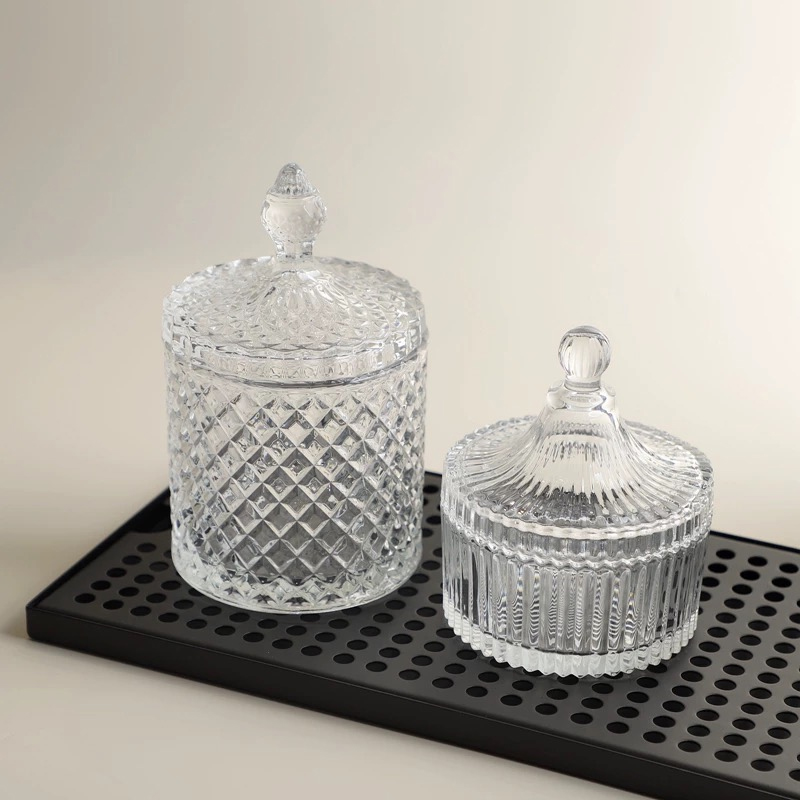 Candle Supplies Glass Jars - ヨーロッパスタイルのクリスタルガラス保存瓶クリエイティブキャンディージャーホームデスクトップジュエリー化粧品綿棒ボックスキャンドルホルダー家の装飾