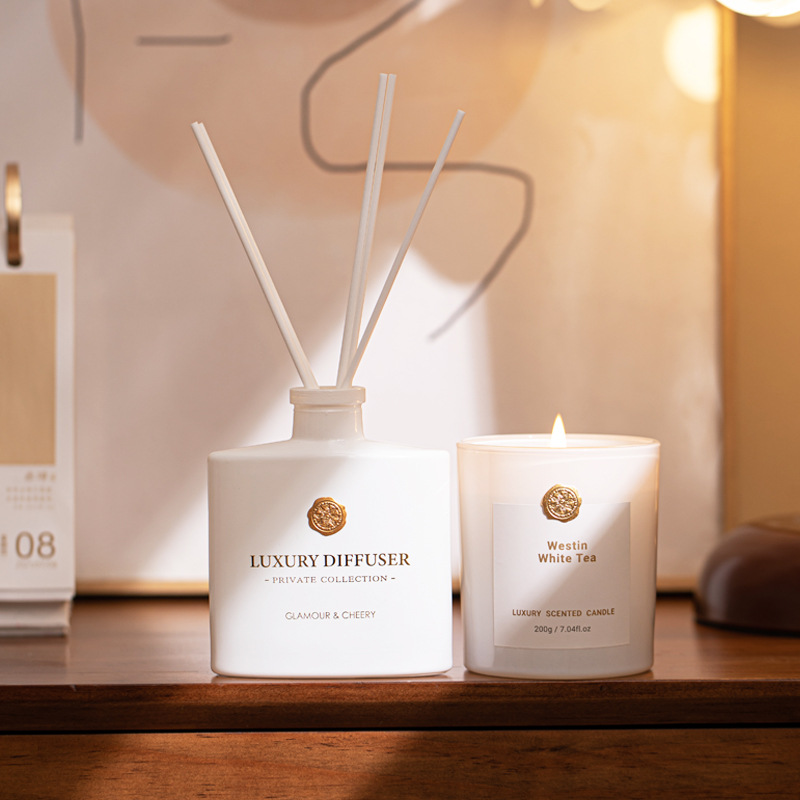 Candle Supplies Glass Jars - リードディフューザー＆香り付きキャンドルギフトセット、ガラス瓶入りフレグランスディフューザー＆ソイワックスキャンドル、天然キャンドルギフト（ホームデコレーション用）