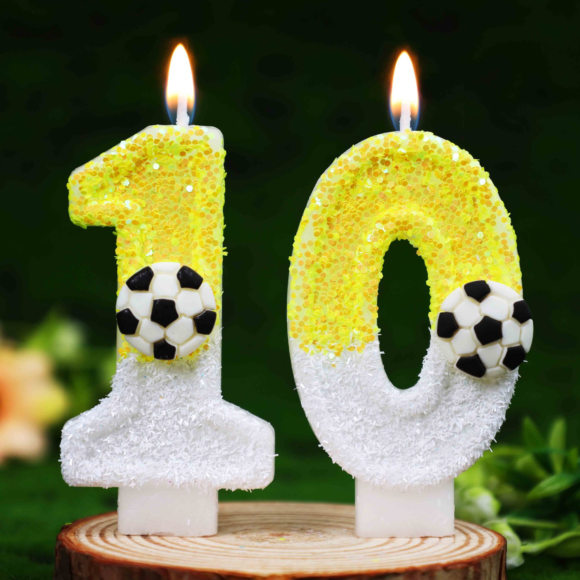 黄色と白のスパンコールスポーツフットボールデジタルバースデー - Supplies Of Candle のレビューと価格